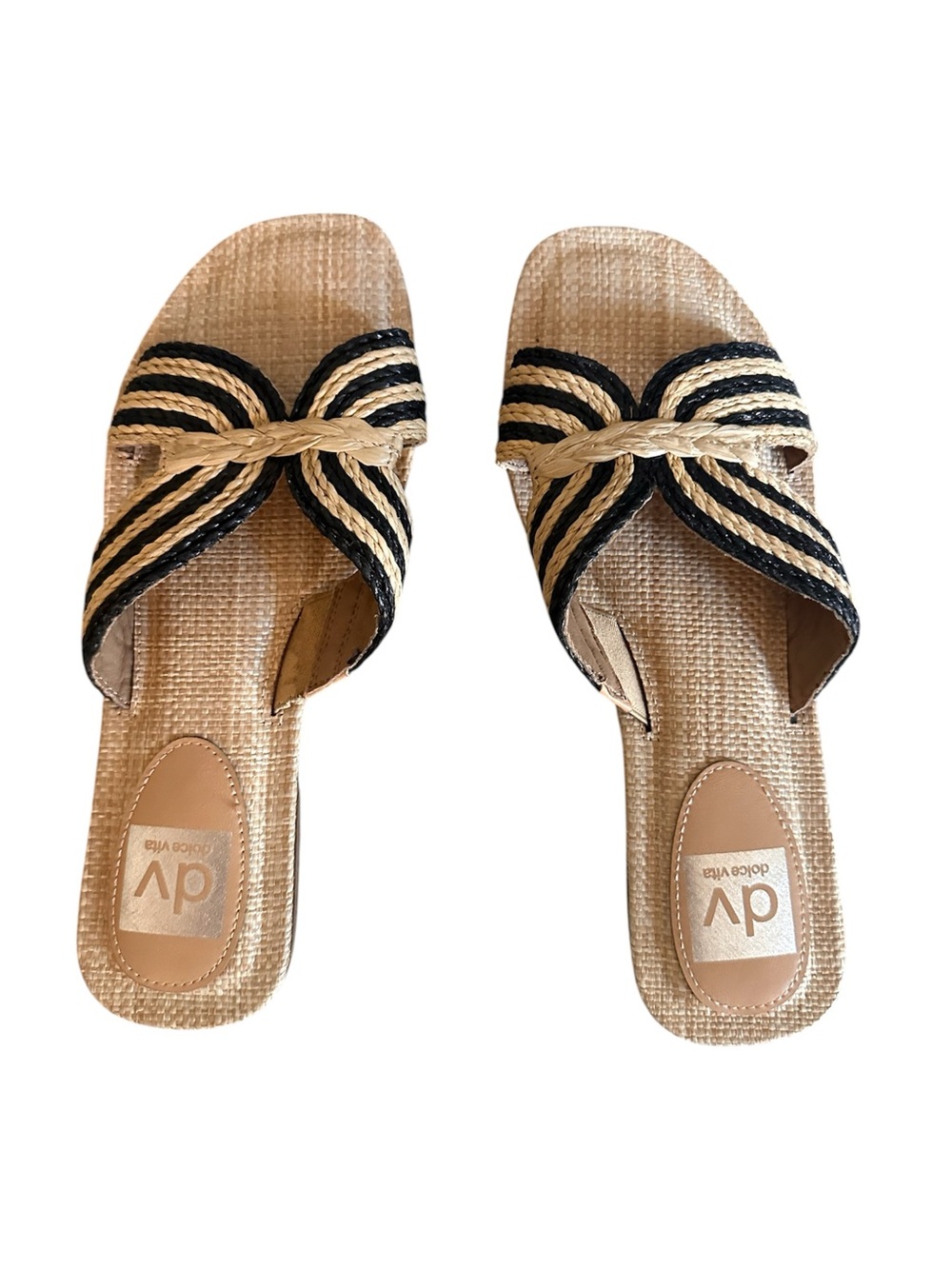 DV by Dolce Vita Natural and Black Braided Geeya Straw Sandals Slide Mules 8